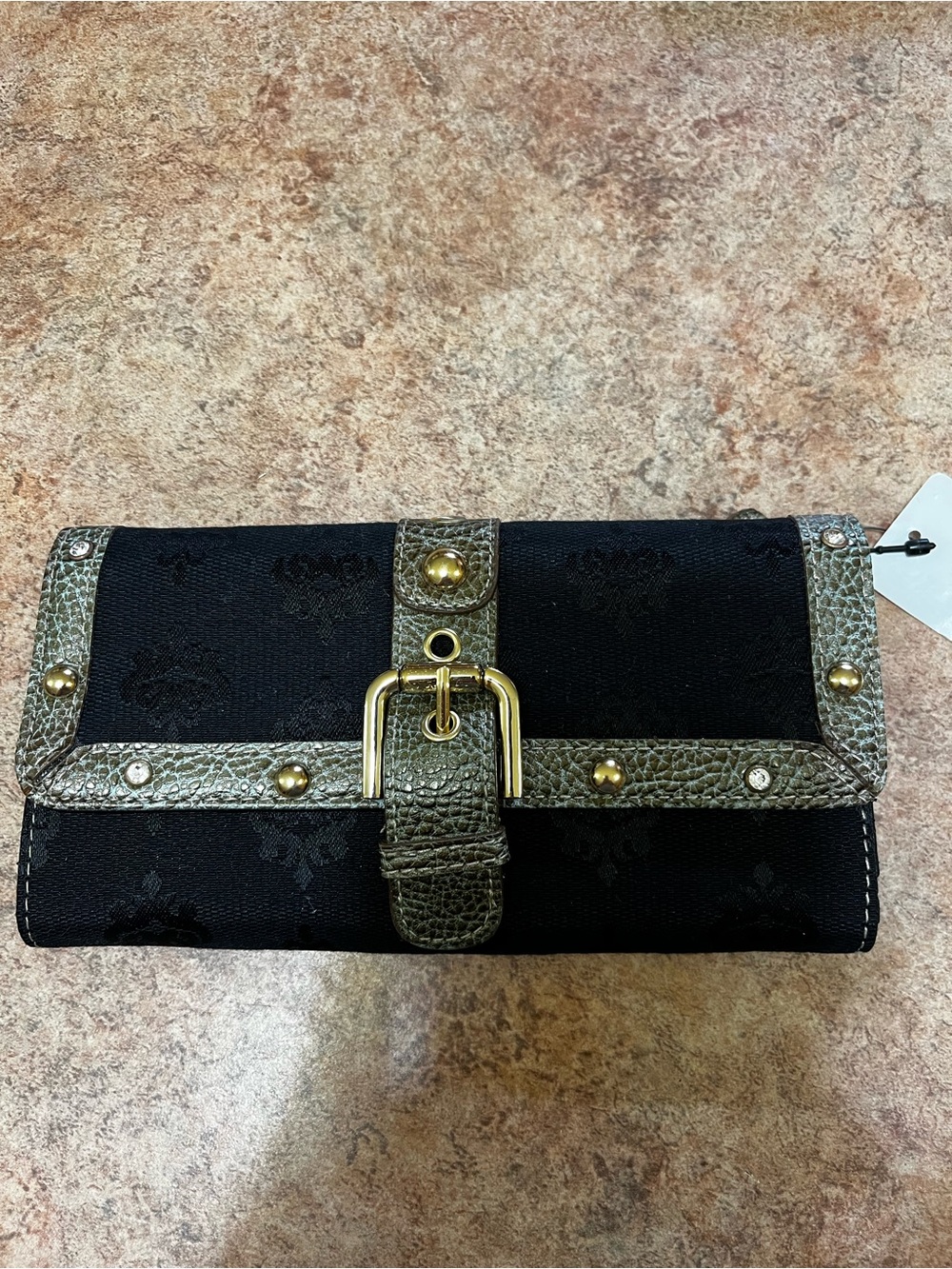 Genna De Rossi Women's Black and Metallic Trim Wallet with Buckle Closure